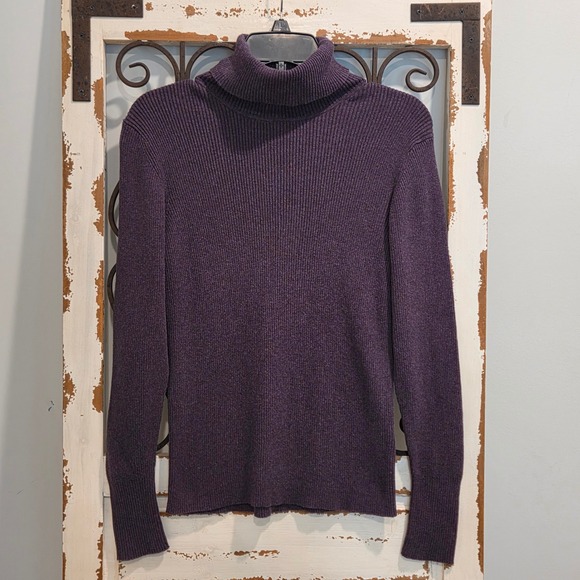 Old Navy Sweaters - Vtg Old Navy Purple Plum Ribbed Turtleneck Sweater 100% Cotton Y2K Women Large